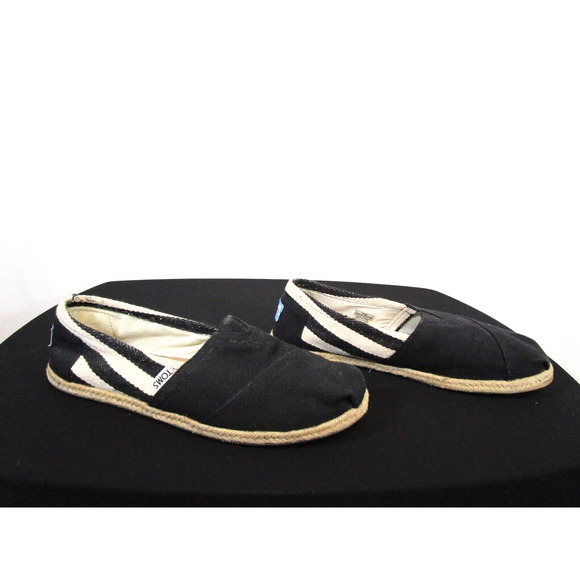 TOMS Classic Alpargata Black & Ivory Striped Canvas Slip-On Shoes Women Sz 10 - Picture 1 of 10